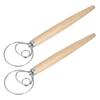 2Pcs Stainless Steel Dough Mixer Blender Manual Eggbeater with Oak Handle Kitchen Accessory
