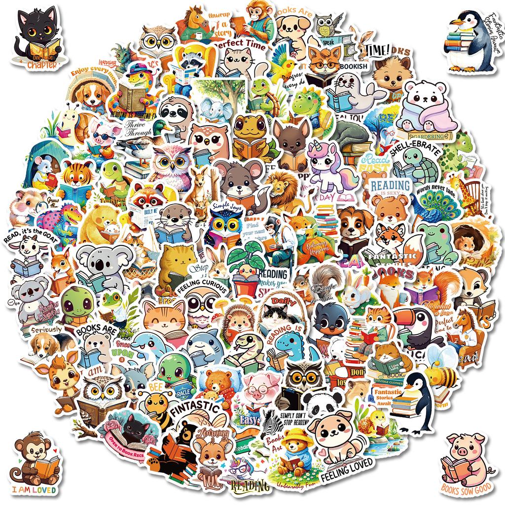 112 Cartoon Animal Reading Book Reading Text-On-Video Creative Stickers