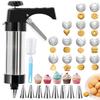 Stainless Steel Cookie Press Kit With 13 Discs & 8 Tips, Dough Mold For Baking Decorating Gingerbread, Holiday Cake Pancake Make