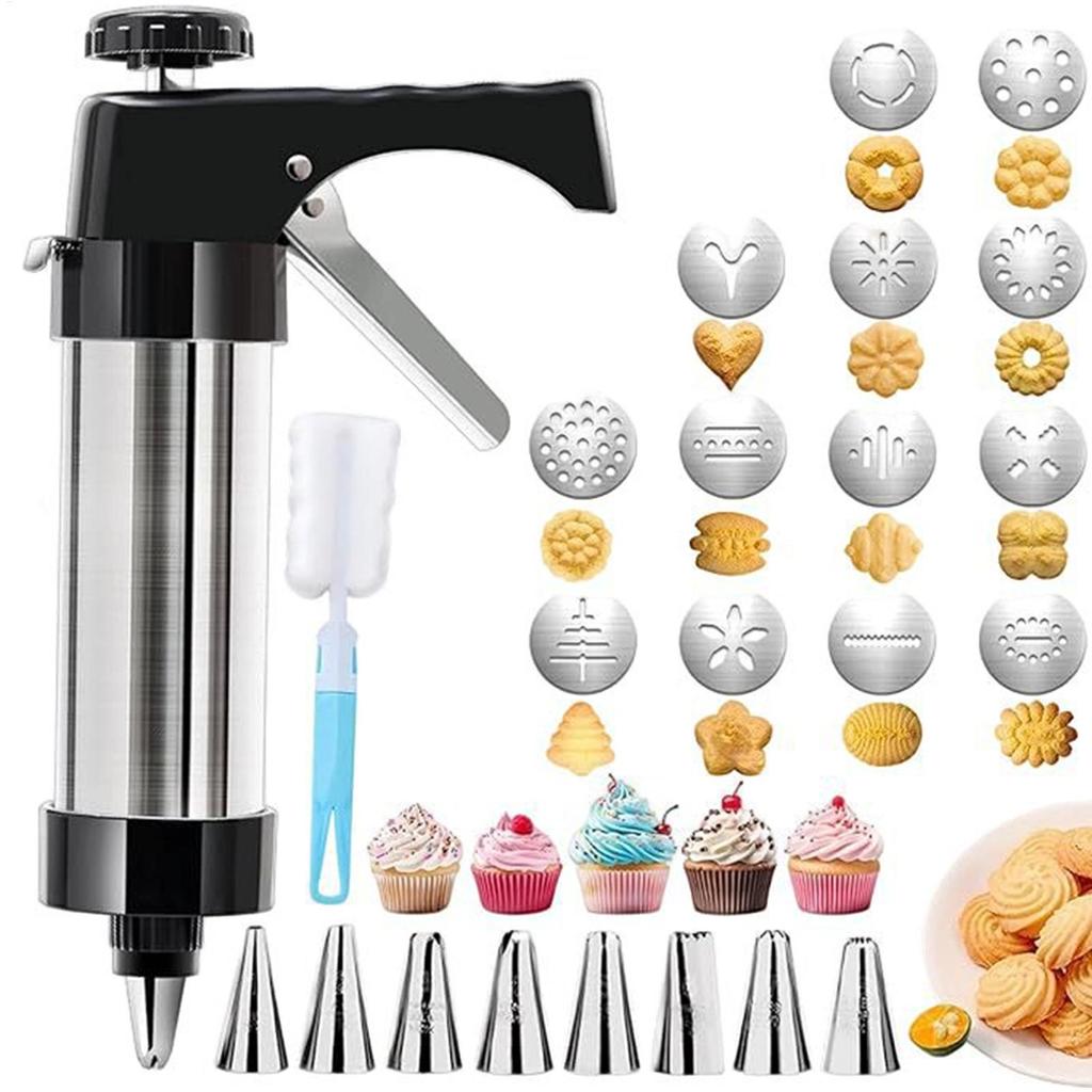 Stainless Steel Cookie Press Kit With 13 Discs & 8 Tips, Dough Mold For Baking Decorating Gingerbread, Holiday Cake Pancake Make
