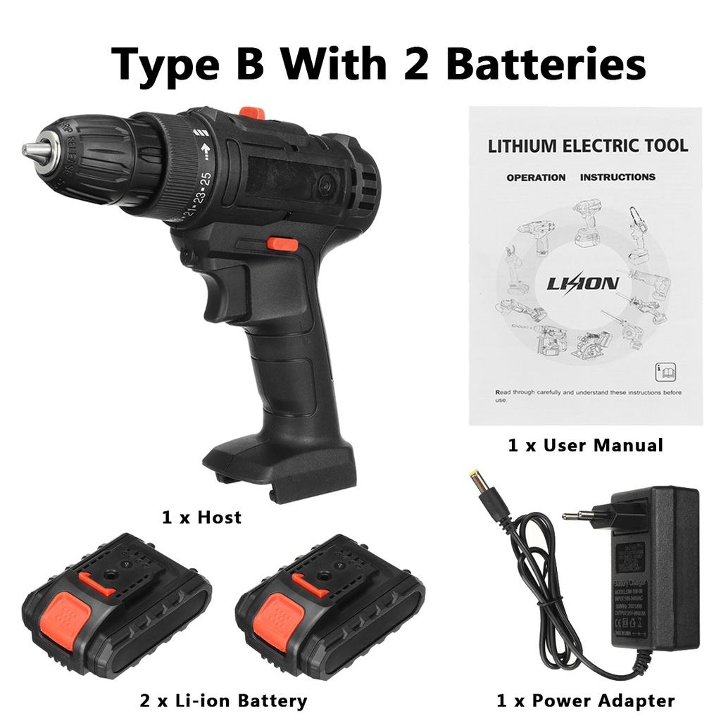 2000W 50N.m 3 In 1 Drill Hammer Variable Speed Cordless Impact Drill with 2 Batteries Cordless Electric Screwdriver