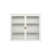 Wall Cabinet Modern Glass Double Doors Three Tiers Detachable Shelves Golden Handle Entryway Living Room Kitchen Bathroom Wood Storage Sideboard