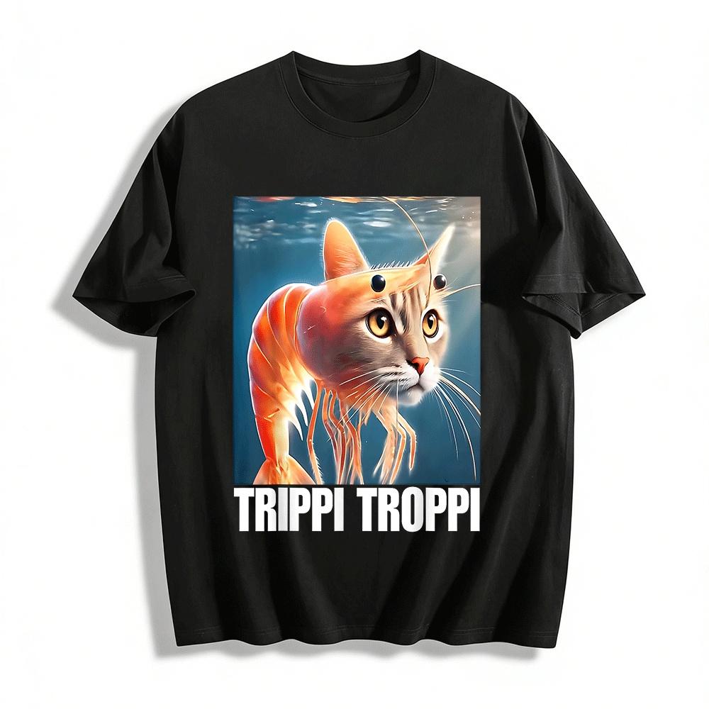 

Half Shrimp Half Cat Creative Print Casual Short Sleeve Pure cotton T-shirt XXS