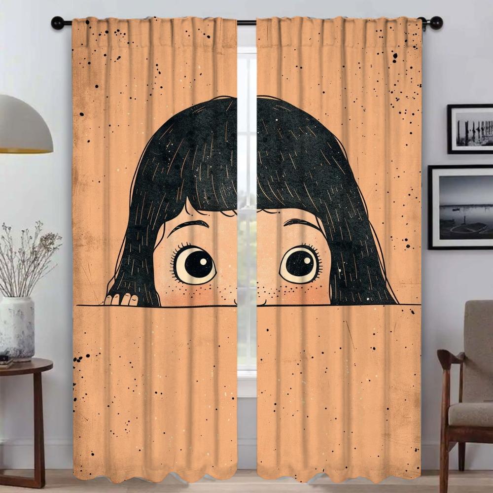 Vorhänge für Schlafzimmer Freches kleines Mädchen Heiminterieur Vorhänge 2 Stück Jalousien Verdunkelungsvorhang Raumteiler Halloween-Dekoration