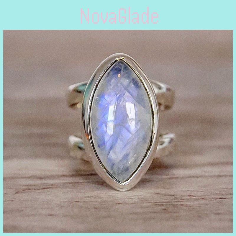 Vintage Punk Style Antique Silver Moonstone Ring Wholesale European And American Hot Selling Jewelry