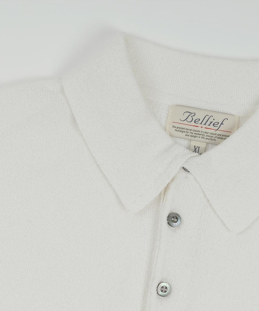 BELLIEF Essential Boucle Cotton Short-Sleeve Polo Knit (Ecru)