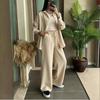 Spring Fashion Women's Plus Size Two-Piece: Linen-Style Shirt & High-Waisted Loose Pants