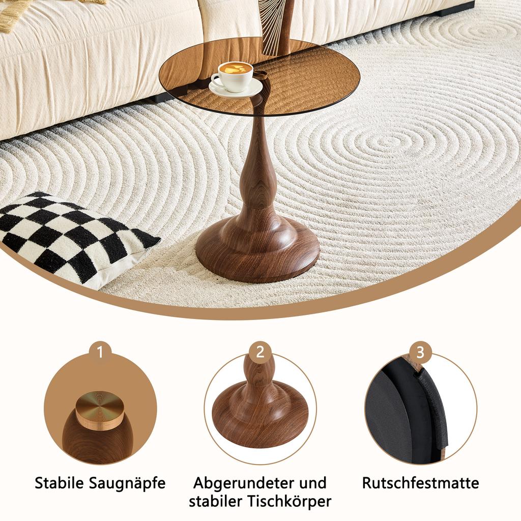 Kulatý skleněný odkládací stolek Moderní, elegantní konferenční stolek s horní deskou z tvrzeného skla a stabilní základnou, kompaktní stolek ke gauči do obývacího pokoje, ložnice (Pouze stůl)