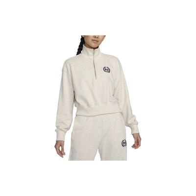 Alphabet Logo Embroidered Half-Zip Stand Collar Sweatshirt Women Tops Oatmeal FZ4737-141