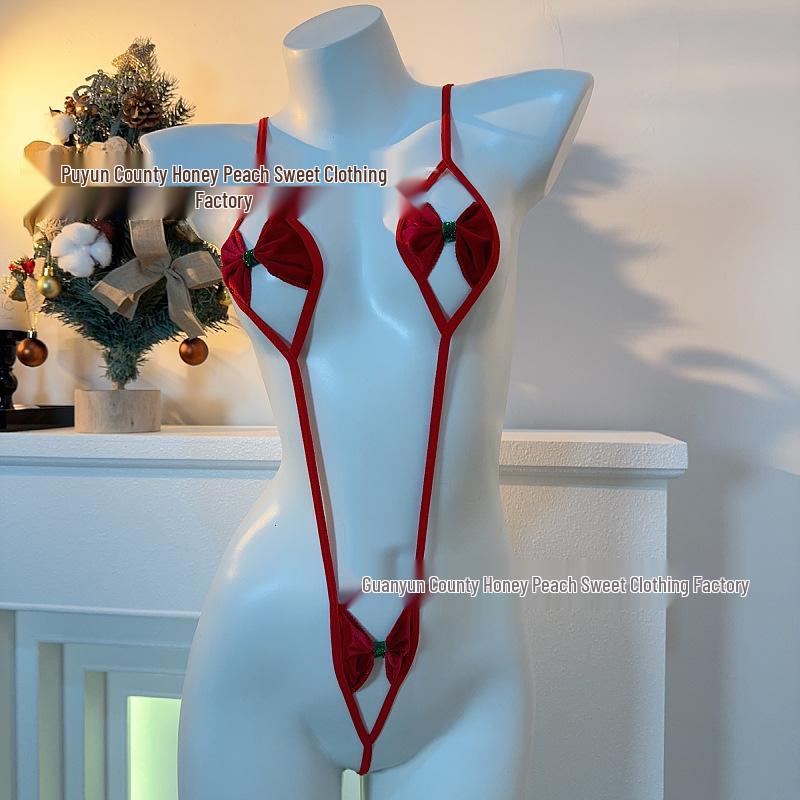 Sensual Red Lingerie Bodysuit with Bow - Perfect for New Year's or Christmas