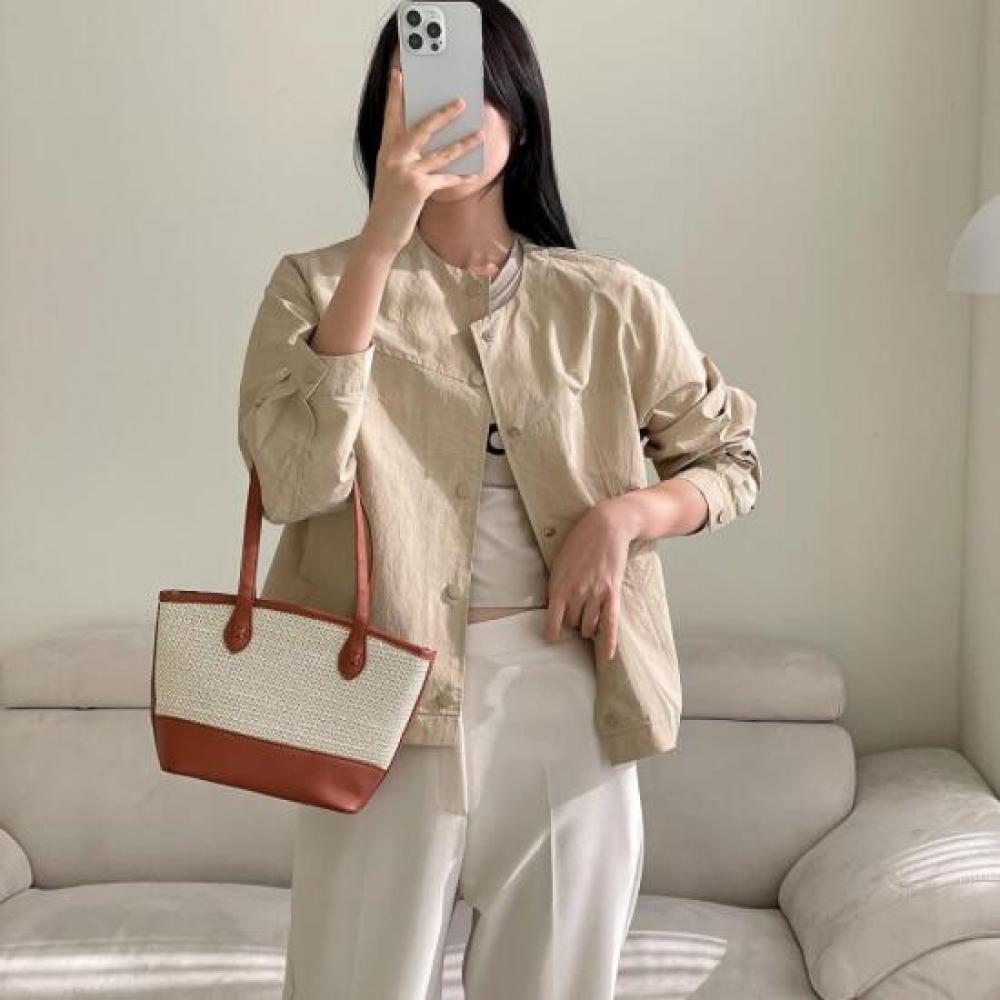 New Arrivals Open Run Women No Collar Spring Jacket Minimal Rustle Button