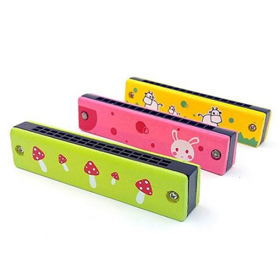 Children 16 Holes Double Row Wood Harmonica Musical Instruments Educational Toy