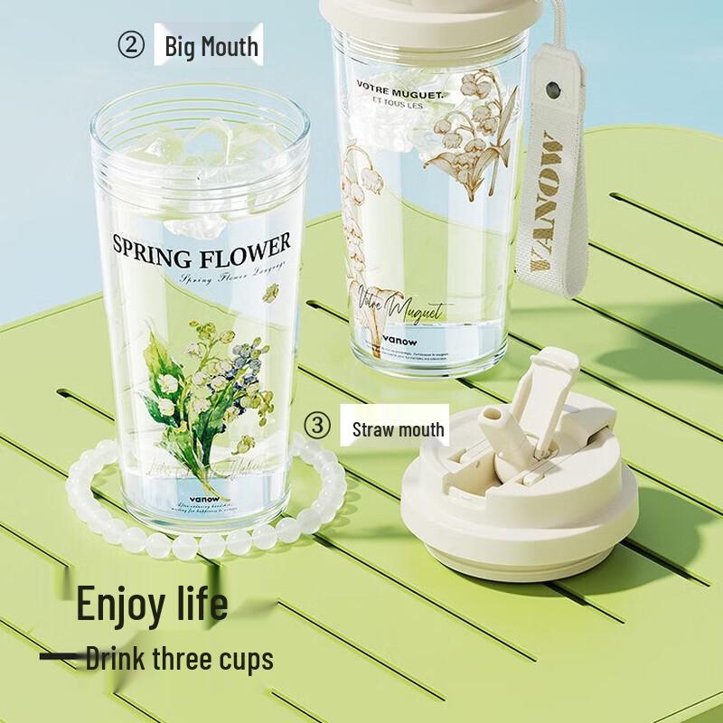 Vanow 2025 Portable Glass Straw Cup for Women