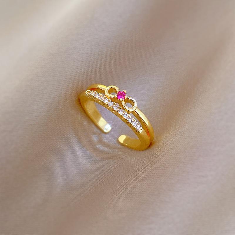 

Fashion Sweet Zircon Bowknot Rings for Women Girls 18k Gold Plated Adjustable Openable Bow Copper Ring Jewelry Gifts