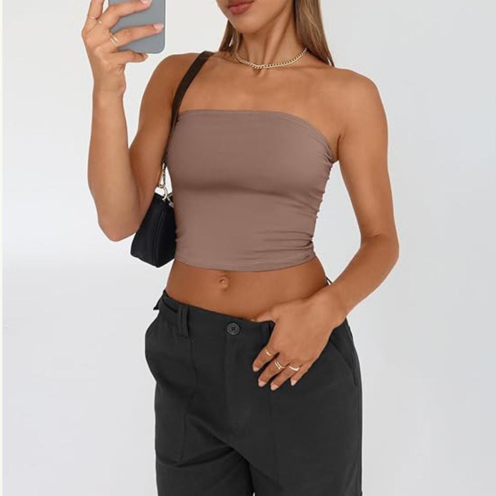 

Топ без бретелек, однотонные укороченные топы, женские летние майки, повседневная майка, модная женская укороченная одежда без рукавов Y2K S