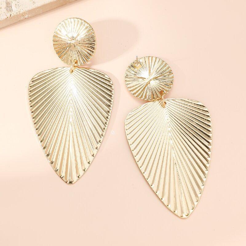 Women's Geometric Leaf Texture Earrings, Statement Metal Dangle Earrings, Edgy Instagram Style Jewelry