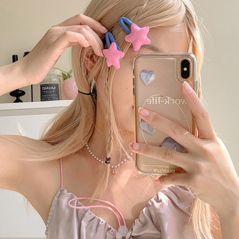 Star Snap Hair Clip Y2K Non-slip Colorful Hair Barrettes Metal Sponge Star Shaped Hairpins Cute Hair Clip for Teen