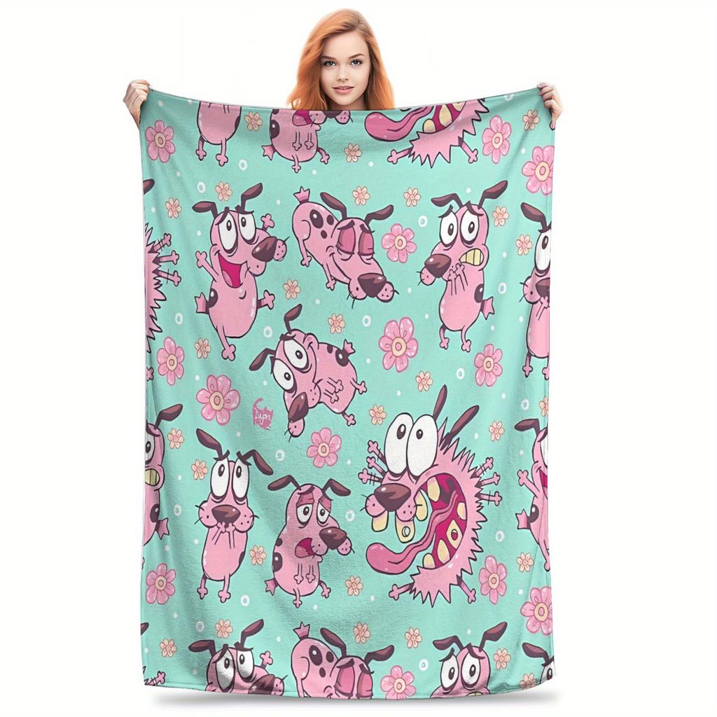Courage The Cowardly Dog Blanket Single Sided Print Flannel Soft Fluffy Warm Blanket Bedroom Sofa Nostalgic Vibe Accessory Gift