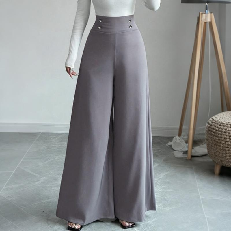 ZANZEA Women Casual Solid Color High Waist Wide Leg Pants
