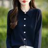 Doll Collar Rhombus Wool Knitted Cardigan Solid Color Versatile Doll Collar Jacket Thin Outer Sweater Top Cardigan