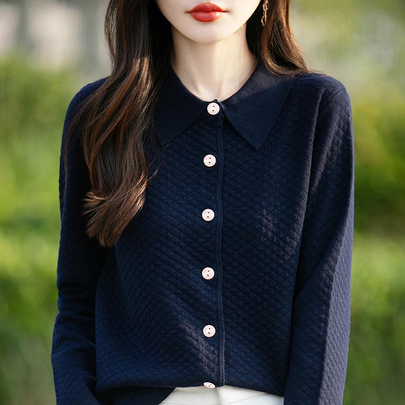 Doll Collar Rhombus Wool Knitted Cardigan Solid Color Versatile Doll Collar Jacket Thin Outer Sweater Top Cardigan