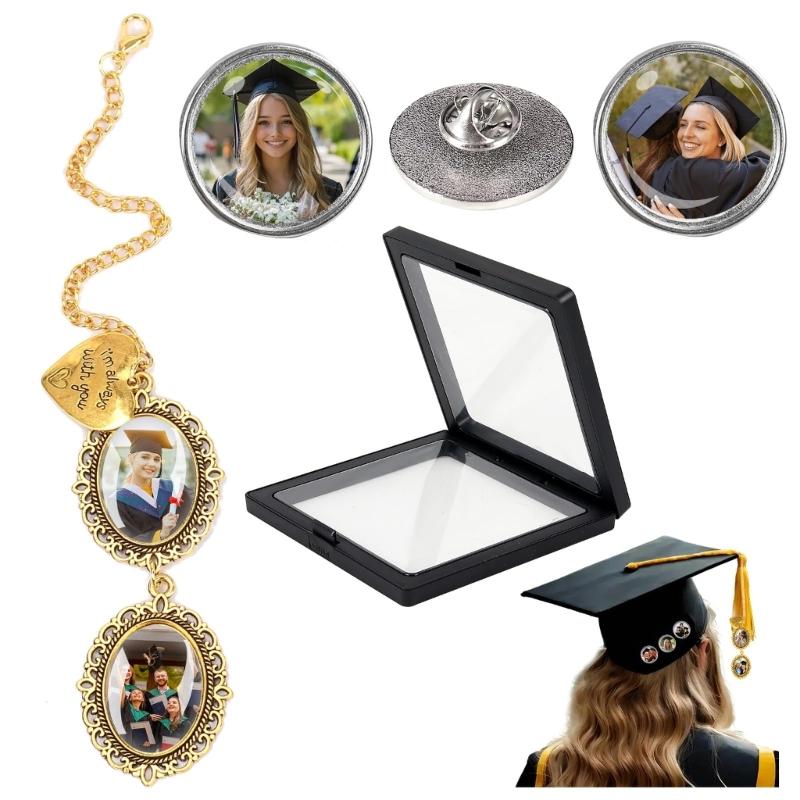Pack of 4 Graduation Memorial Photo Pendants Tassels Design for Sentimental Keepsakes Easy Photo Change Alloy Jewelry