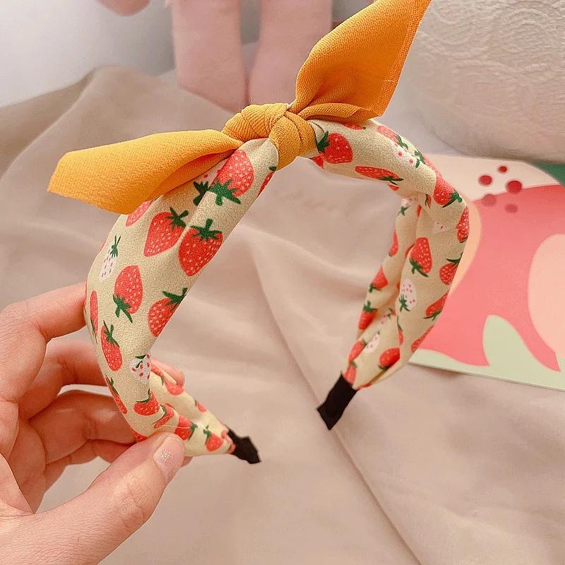 Fruit Print Hairband for Women Strawberry Knot Bow Headband Korean Sweet Fabric Hoop Hair Band Girls Hair Accessories jewelry