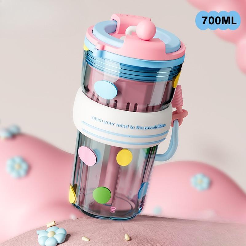 

Летняя милая мультяшная пластиковая чашка для питья, портативная студенческая чашка-поильник с соломинкой для питья с двух сторон, большой емкости 700ml синий/розовый