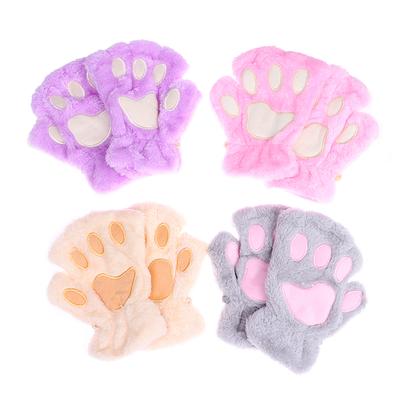 Cute Cat Paw Fingerless Gloves Warm Soft Plush Fingerless Glove Half Finger