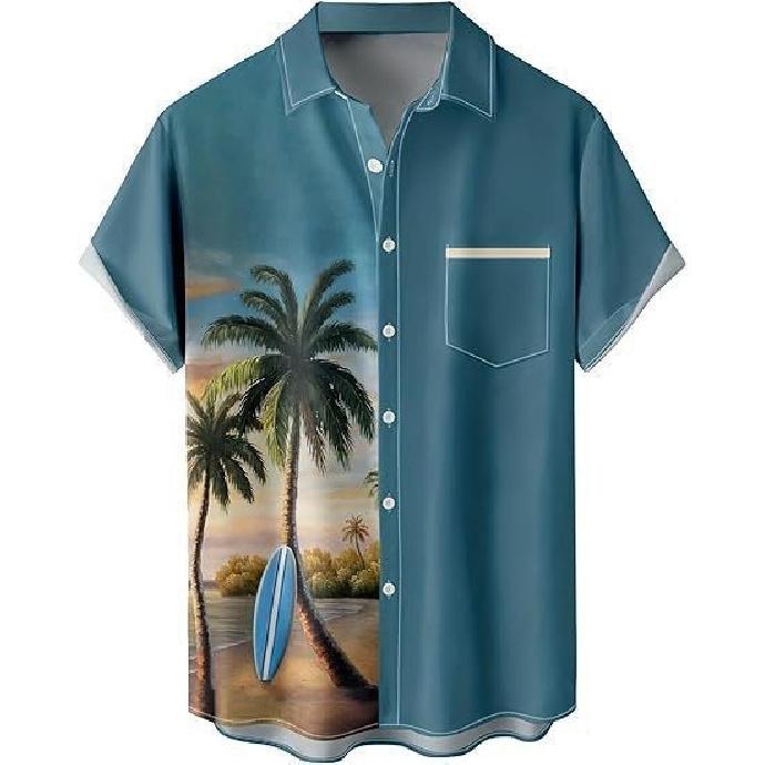 2026 Summer New Hawaiian Shirt with Turn-down Collar, Beach Short Sleeve Shirt