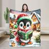 Christmas Penguin Flannel Blanket - Soft Cozy Holiday Sofa & Bed Throw Blanket