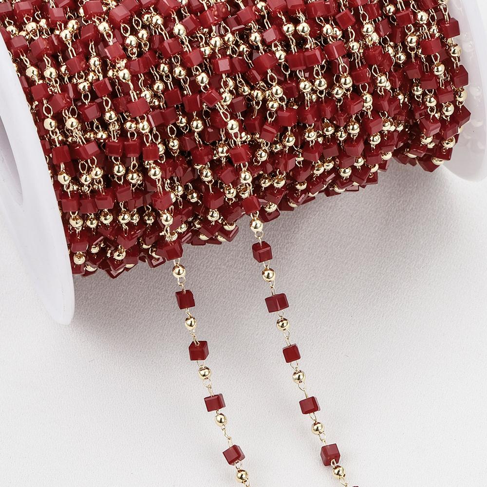 1Meter KC Gold Cuboid Cube Beads Chains Bohemian Necklace Chain for Choker Bracelets Handmade Jewelry Making DIY Accessories
