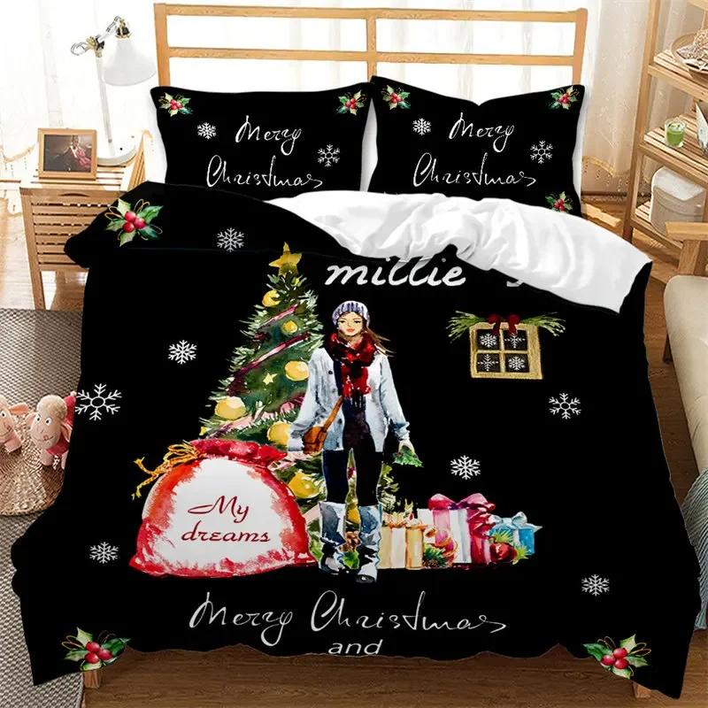 Floral Soft Duvet Cover Mery Christmas Warm Comforter Cover Microfiber Carton Beding Set Ful King For Children Kids Tens Gifts Bedrom Decor