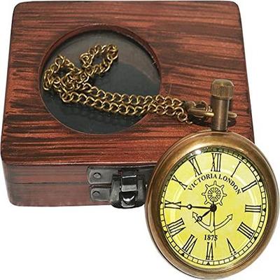 Royal Handicraft Antique Vintage Maritime Victoria London 1920 Pocket Watch In Wooden Box