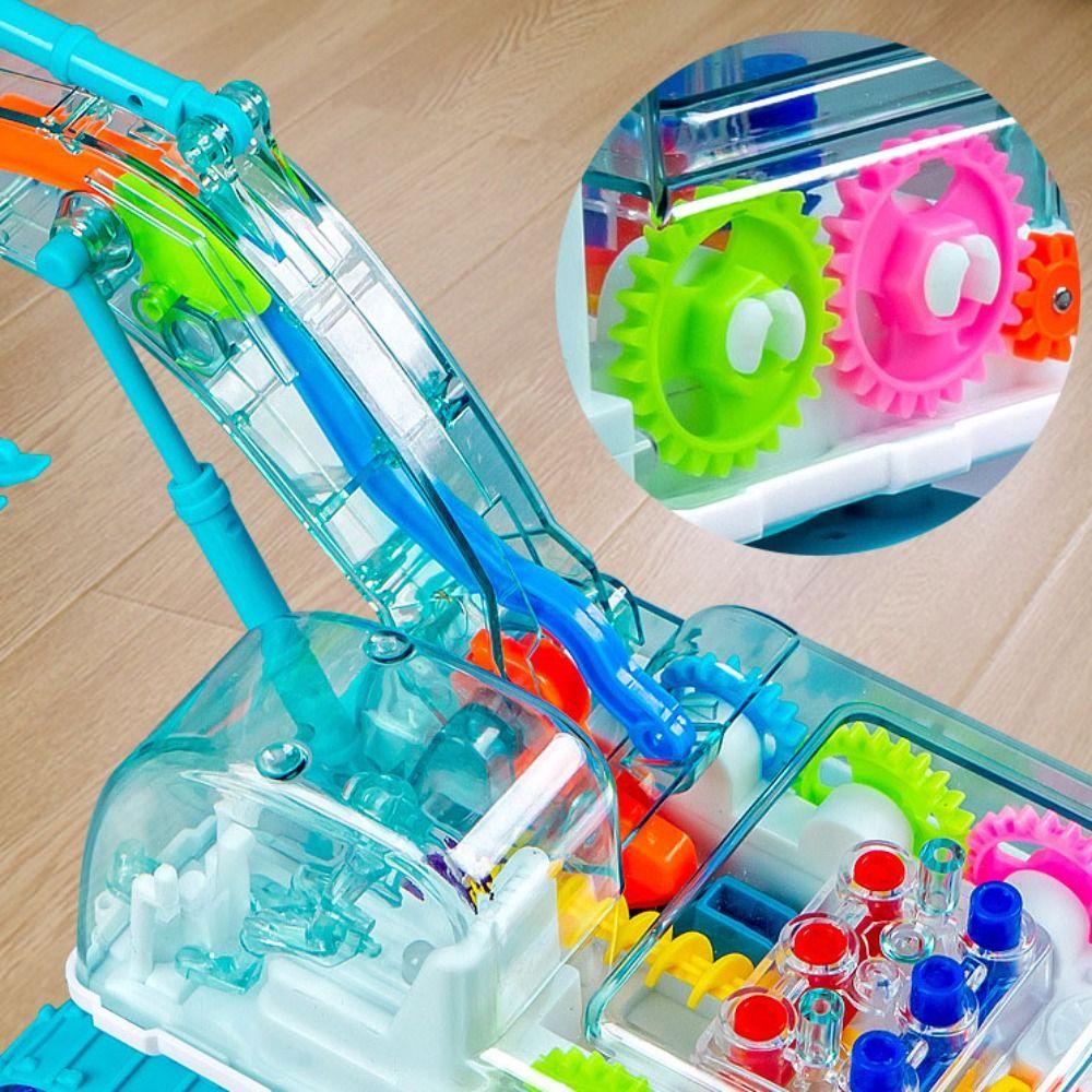 LED Transparent Gear Car Toy Light Music Light Up Excavator Toy Toddlers Kids
