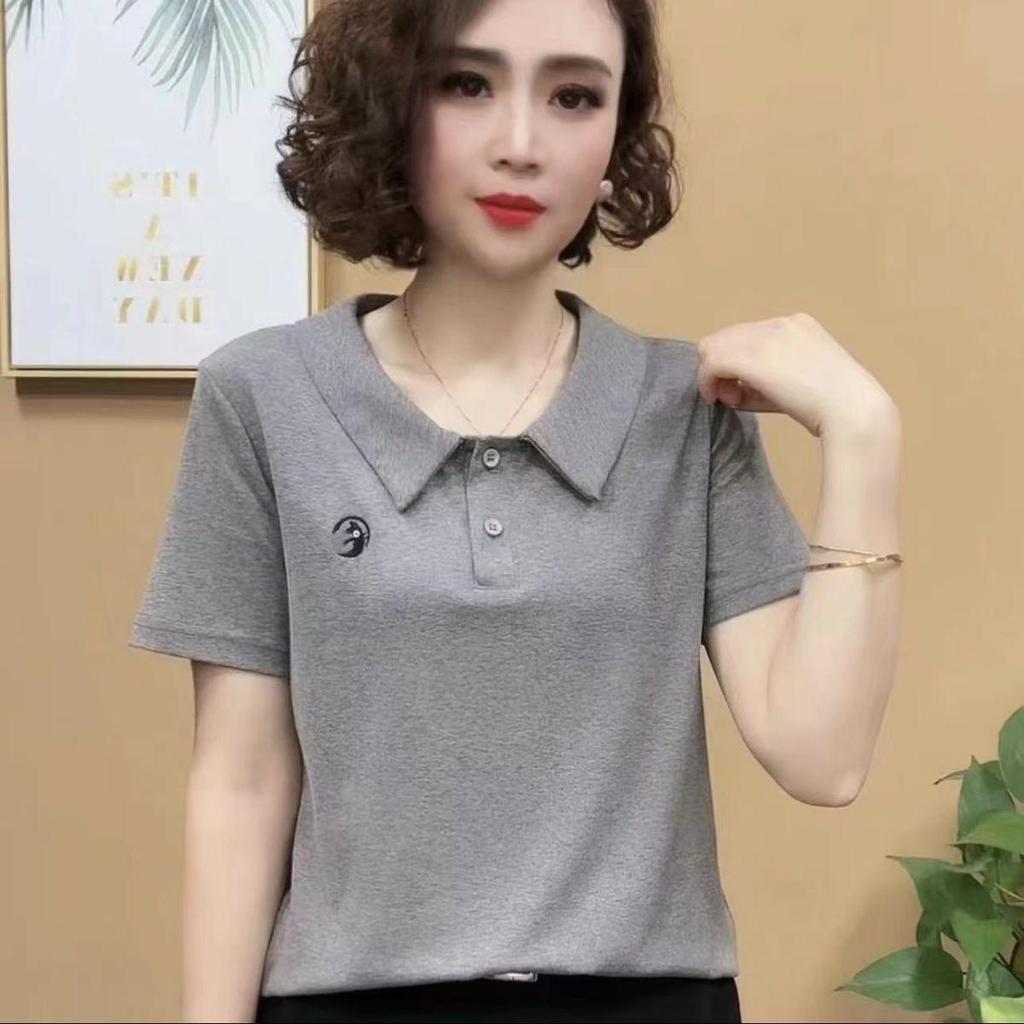 Women's Stylish Cotton T-Shirt with Peter Pan Collar - Summer Slimming & Age-Reducing Design