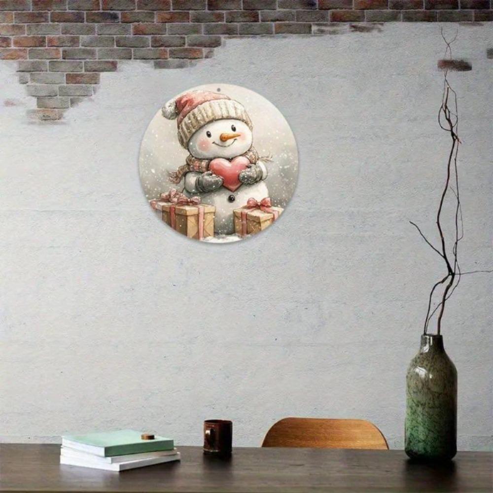 Vintage Snowman Tin Sign Retro Christmas Wall Decor Aluminum Round Sign Easy Mount Holiday Home Bar Decor