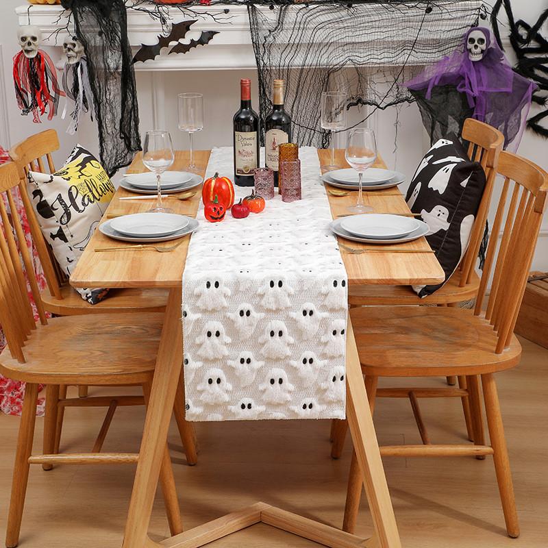 Black Eye Ghost Embroidered Doublesided Table Runner For Party Decor And Event Displays
