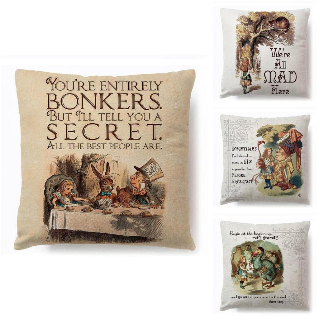 Cotton Linen Alice In Wonderland Pillow Case For A Charming Decor**