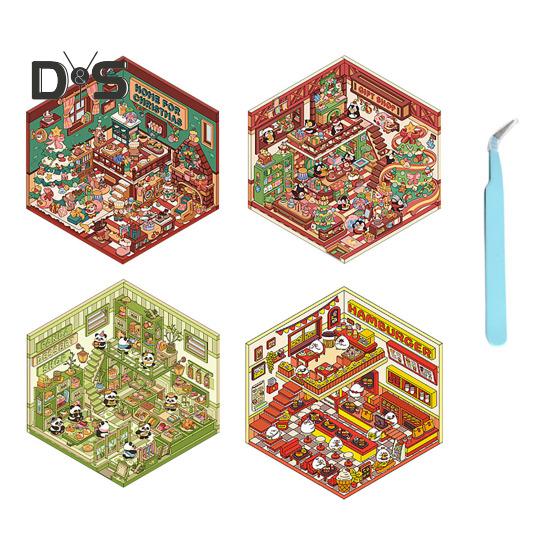 Sada 4 ks DIY 3D domácích samolepek Dospělí Děti Opakovaně použitelná sada miniaturních scénických samolepek snižujících stres DIY projekty Dárek