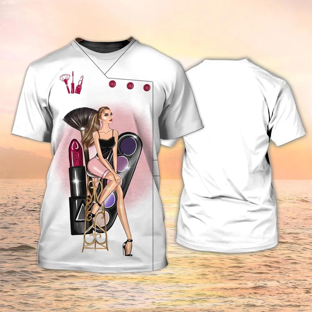 2023 Женская футболка Униформа визажиста с 3D принтом Футболки Кисти для макияжа — фото 6