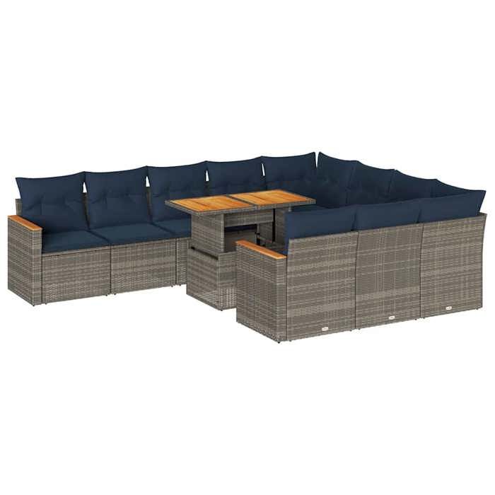 VidaXL Salon de jardin 11 pcs avec coussins gris résine tressée, ensemble de canapés d'extérieur, ensemble de canapé d'angle 3327540