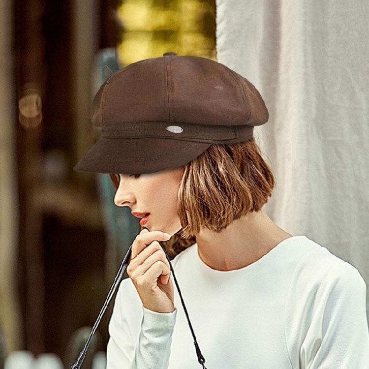 Newsboys Beret Hat Women Girl PU Leather Octagonal Hat Winter Rural Street Caps