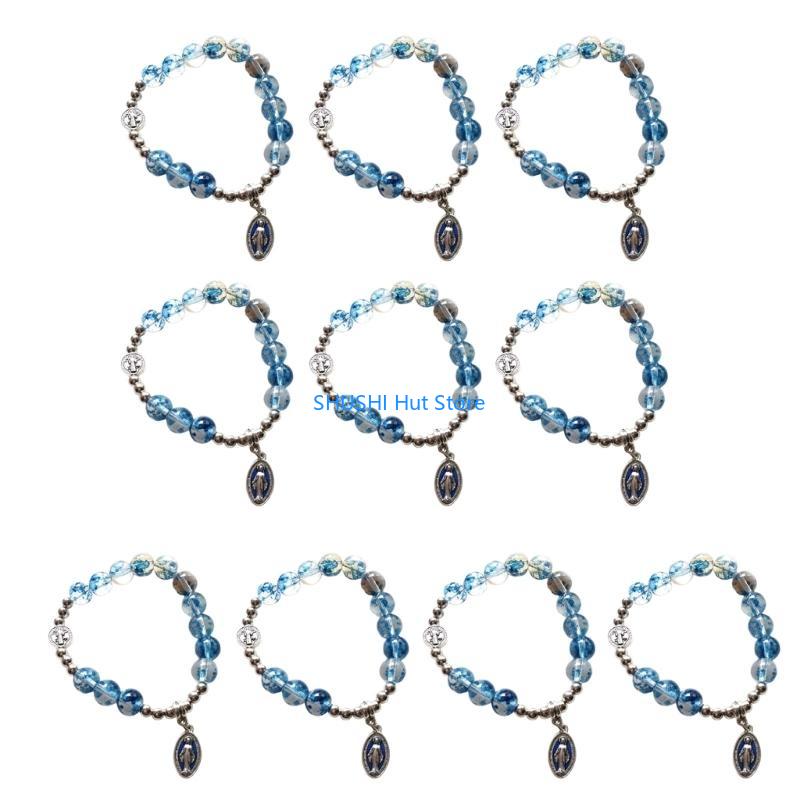 

Christian Crosses Hand Chain Fashion Exorcism Rosarys Prayer Beads Bracelets Ladies Sweet Pendants D57B