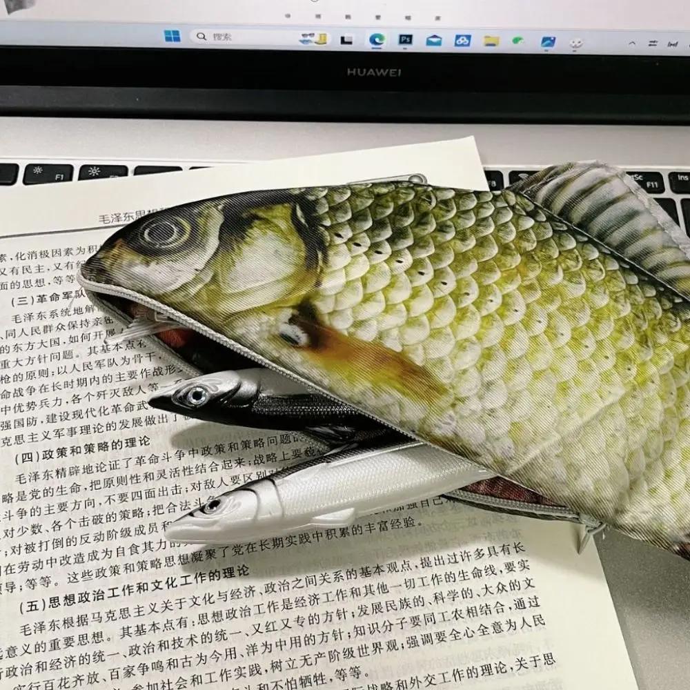 Cartoon Large Capacity Pen Bag Simulated Crucian Carp Multifunctional Pencil Case Stationery Organizer Student