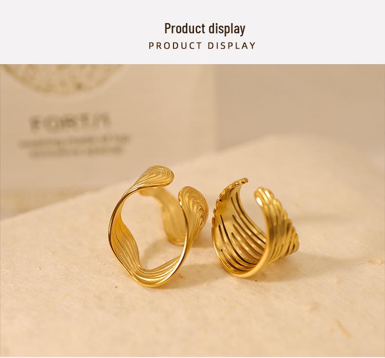 Adjustable Irregular Titanium Steel Gold-Plated Ring Set