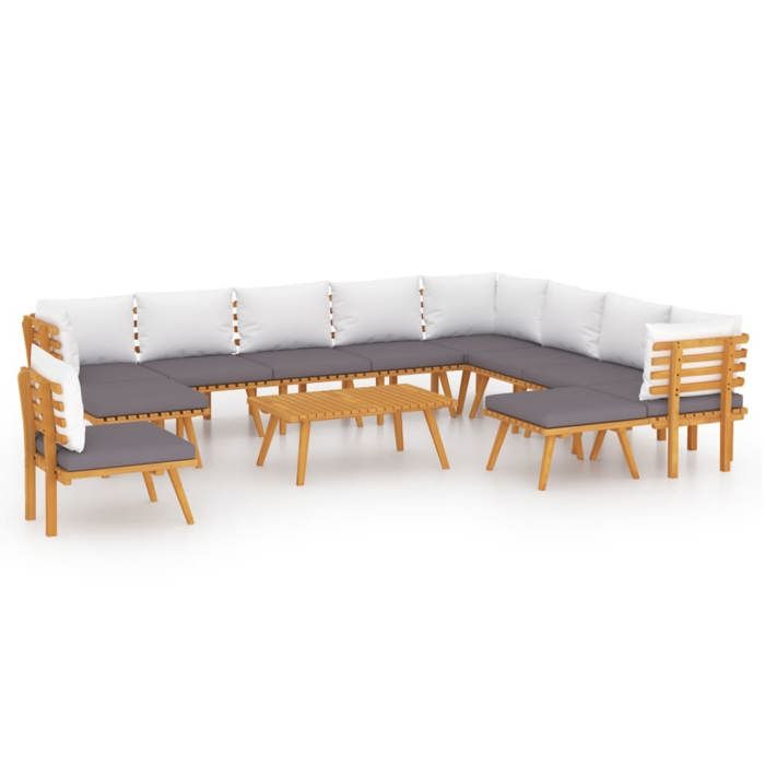 VidaXL Bois d'Acacia Solide Salon de Jardin 12 pcs avec Coussins Meubles d'Extérieur Mobilier de Patio Meubles de Terrasse 3087020