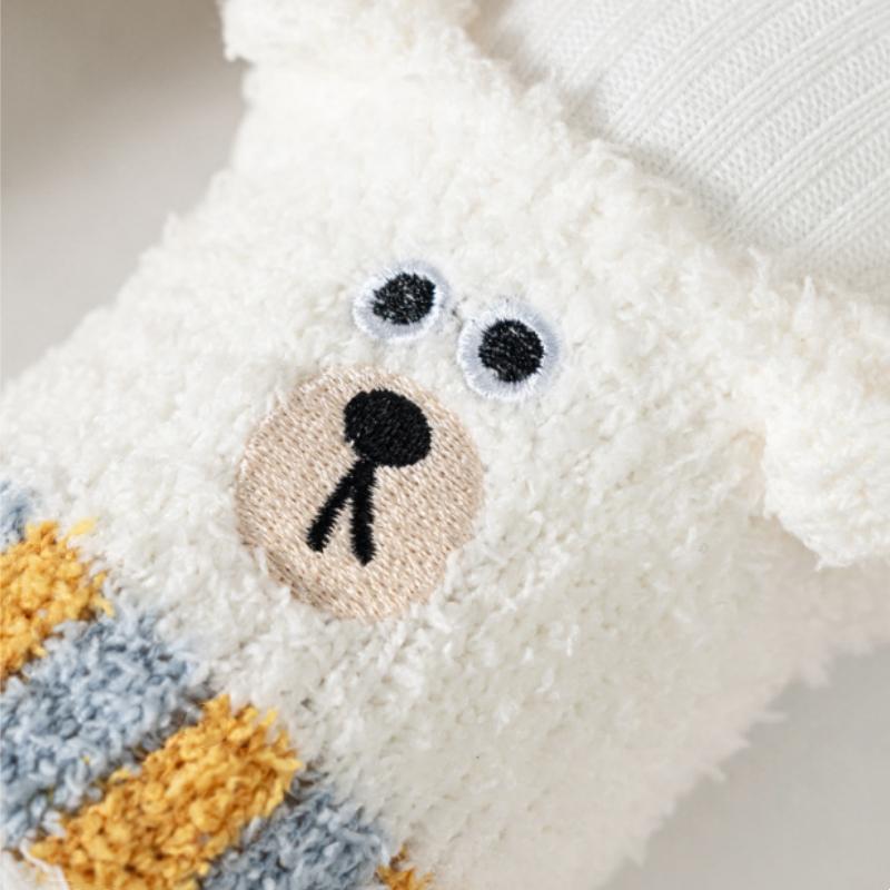 Children Autumn Winter Socks Bear Coral Fleece Warm For Cute Kawaii Girls Boys Socks Thickened Soft Socks Home Floor Bear Socks