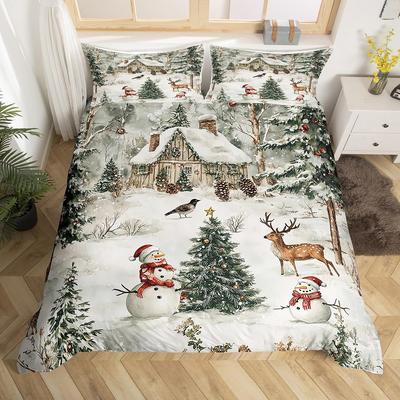Christmas Duvet Cover Boys Girls Twin Queen Christmas Tree and Snowman Bedding Set Ultra Soft Winter Snowflake Comforter Cover