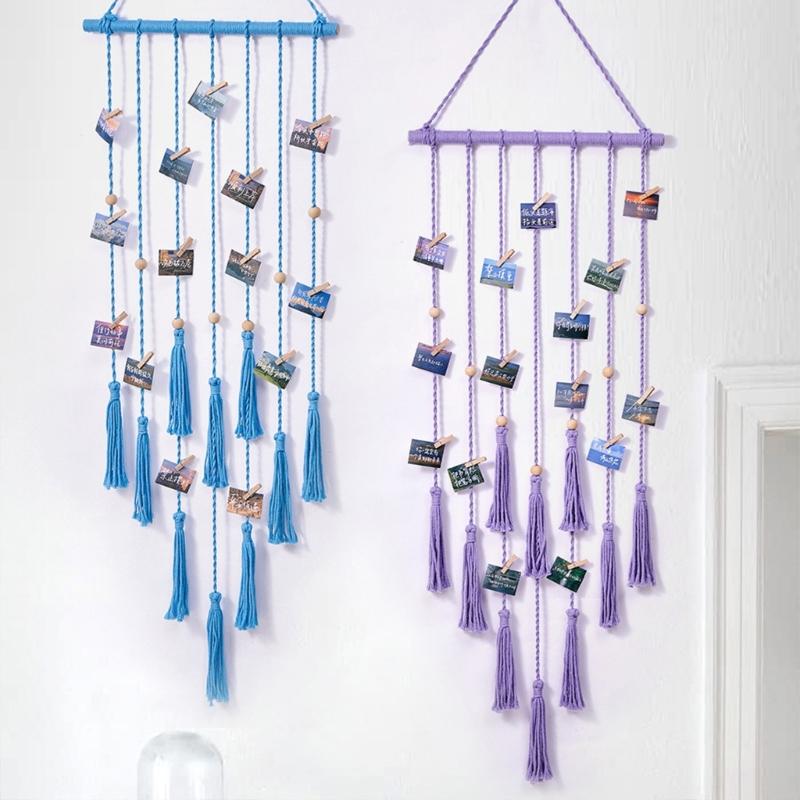 Photo Wall Hangings Tapestry Home Decorations Handmade Woven Wall Hangings with Clip Hangings Pictures Organizers
